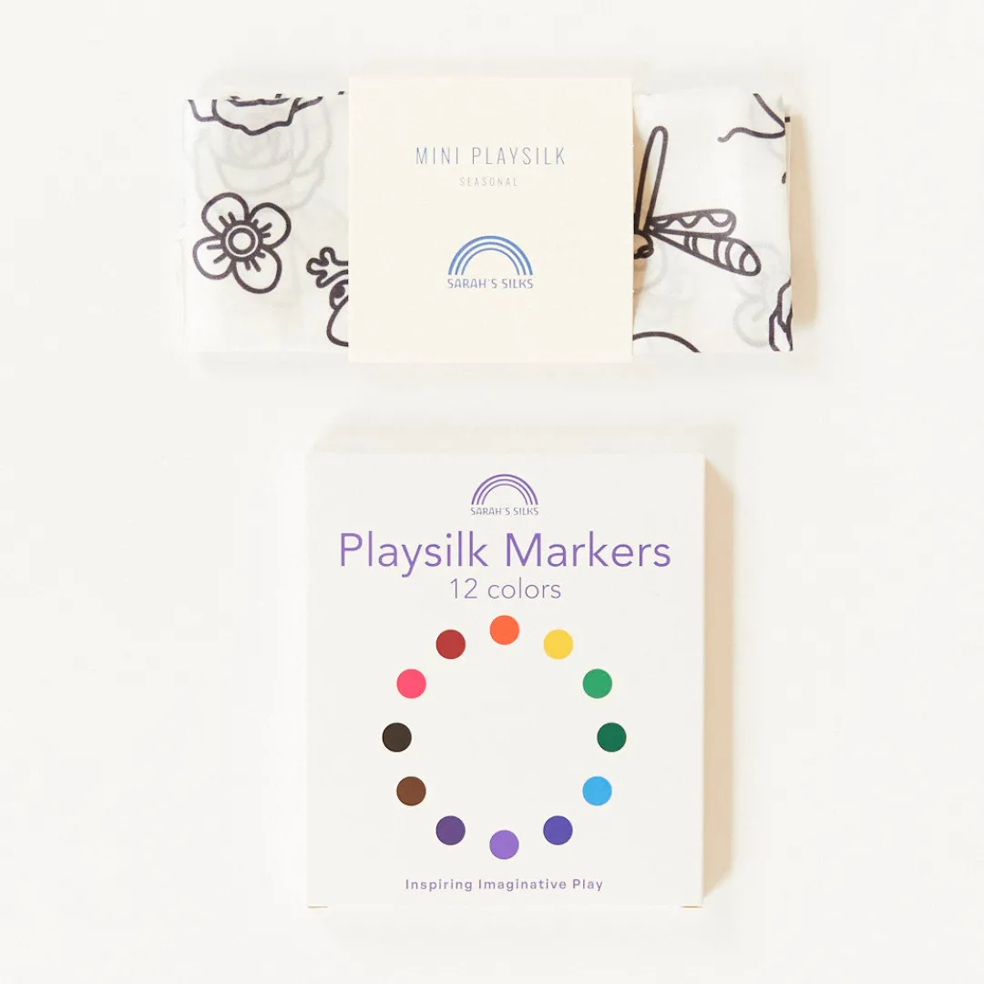 Sarah's Silks Coloring Playsilks-Heart Coloring Playsilk & Markers Set