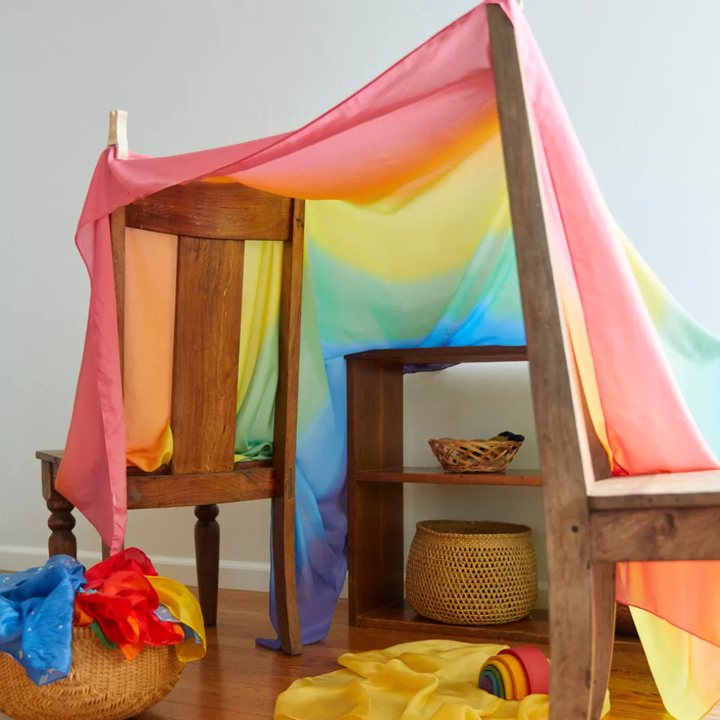 double_rainbow_fort_kit_3.webp Sarah's Silks Fort Kits | Waldorf Playstand*Double Rainbow Fort Kit